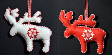 Reindeer Felt Ornaments in White and Red