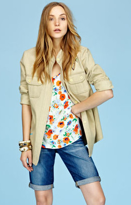 Summer 2013 Trends Cargo Jacket, 60s Floral Top and Denim Bermuda Shorts