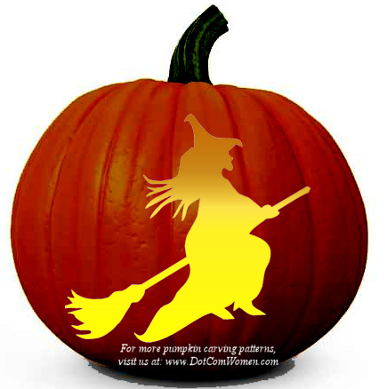 Flying Witch on Broom - Halloween Pumpkin Carving Stencil - Dot Com Women