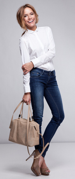 shirt, tumblr, white shirt, bag, brown bag, denim, jeans, blue